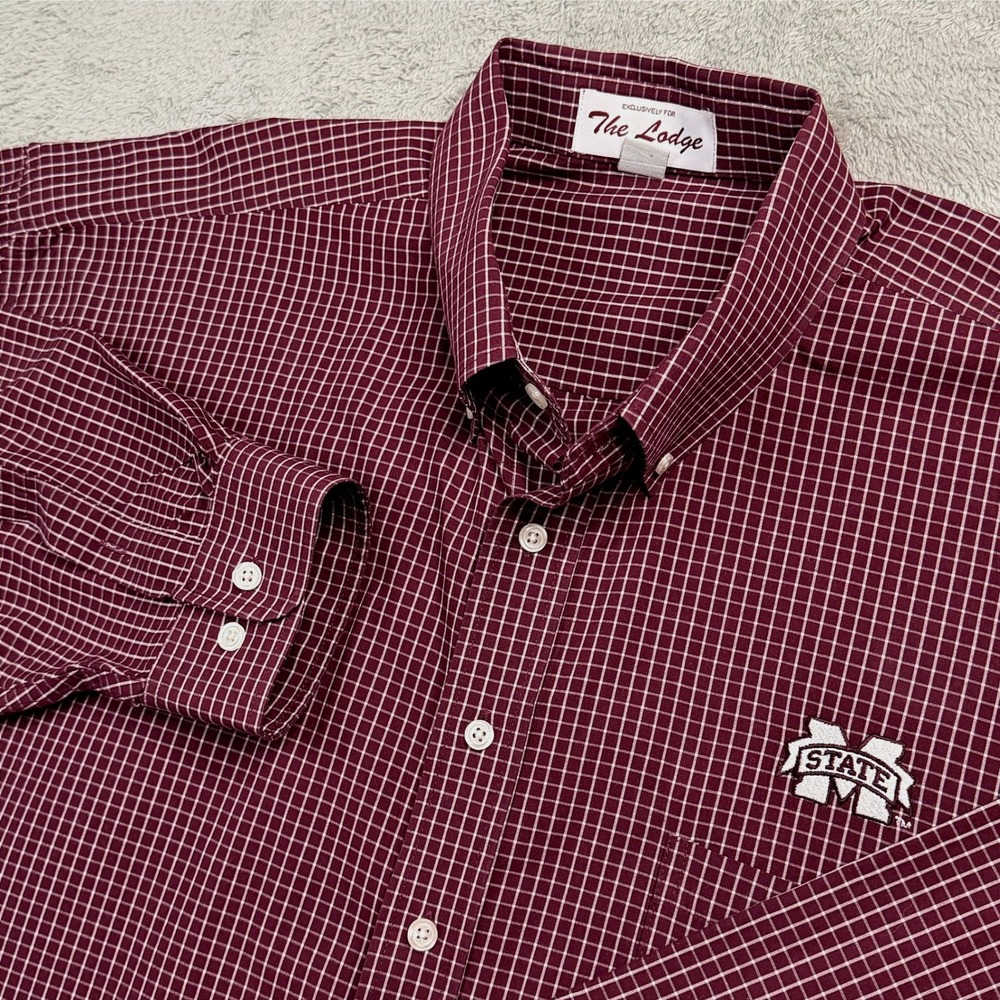 Vantage Mississippi State Bulldogs Shirt Mens 2X Maroon Check Button Down Lodge